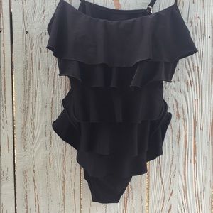 Black Ruffled One Piece